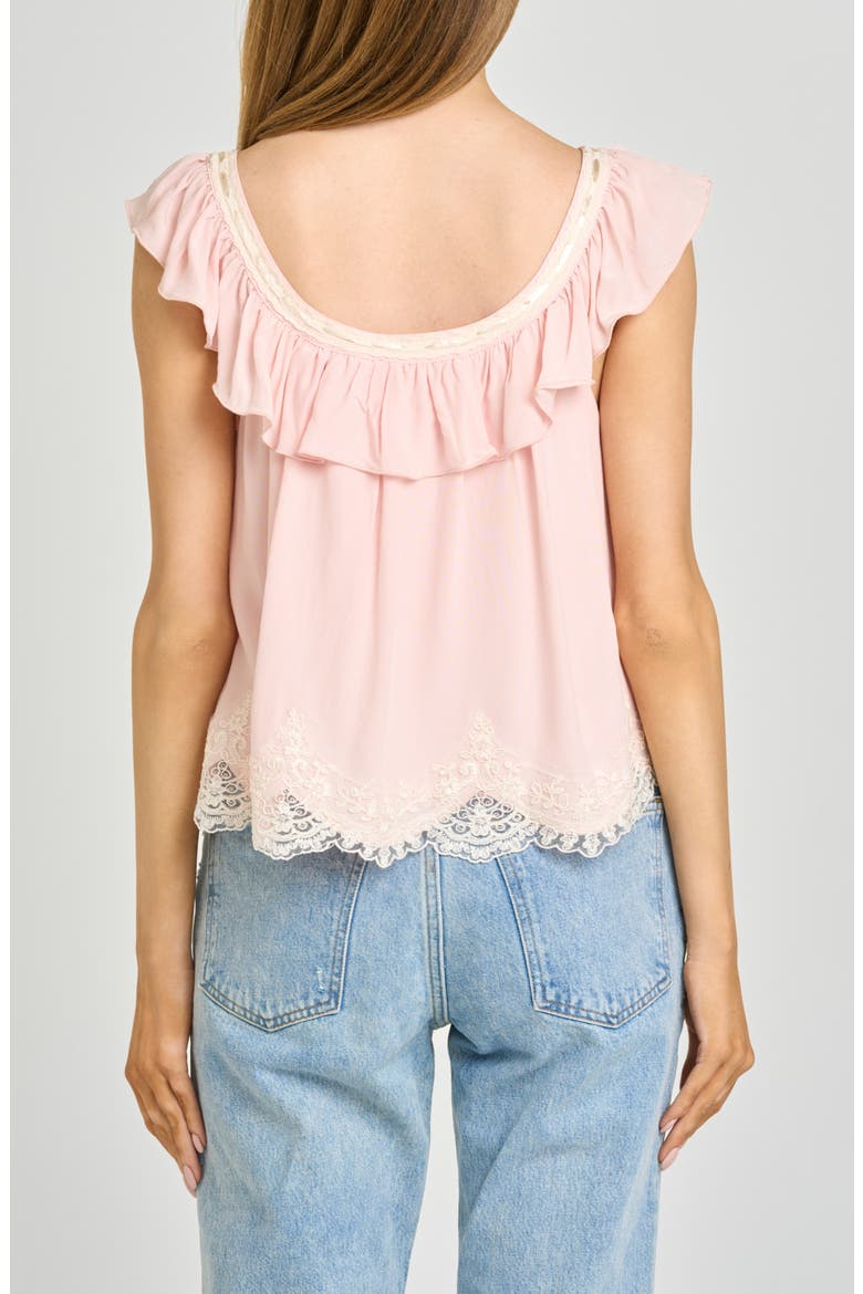 Wendy Lace Trim Ruffle Collar Top, Alternate, color, BLUSH