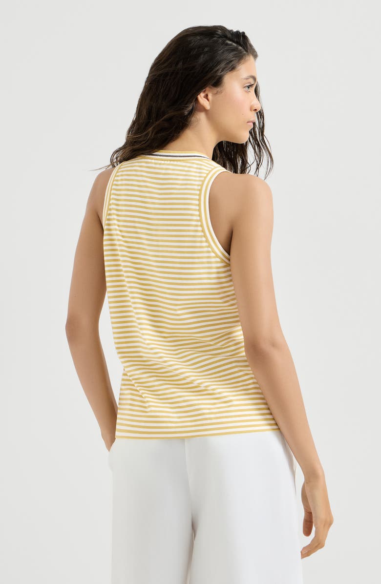 Brunello Cucinelli Striped jersey top with monili, Alternate, color, Yellow