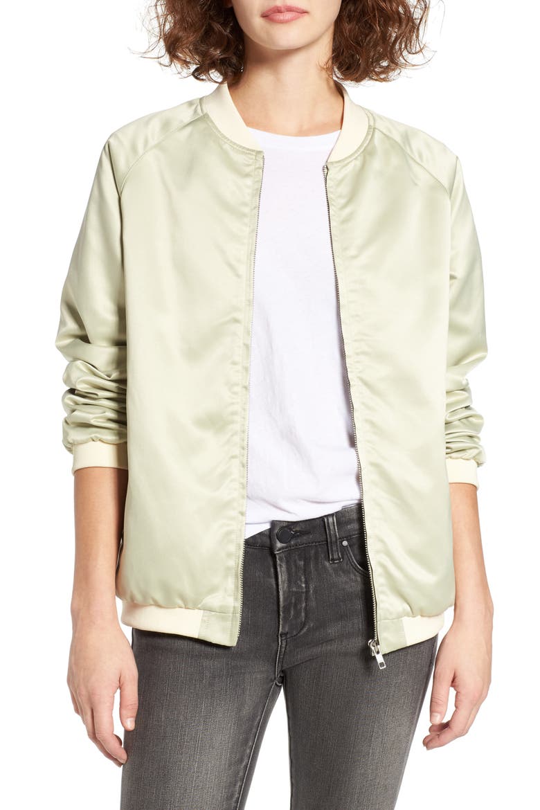 The Style Club Babe Bomber Jacket, Main, color, OLIVE/ CREAM