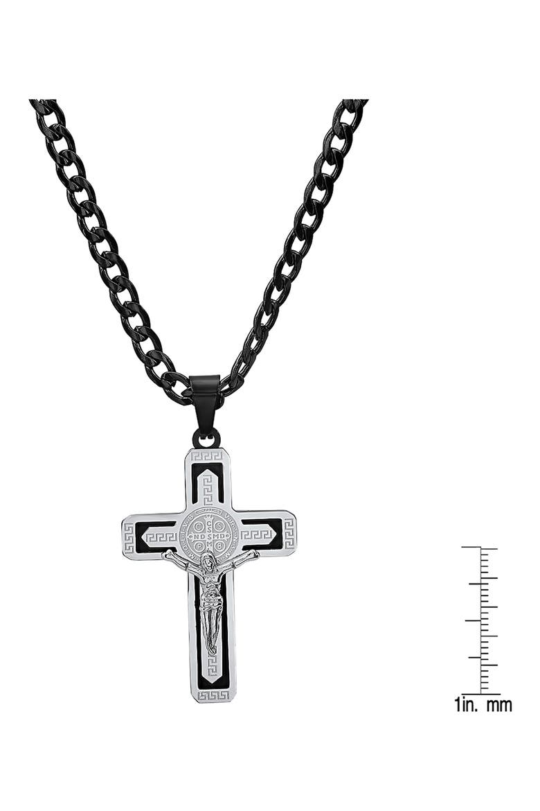Crucifix Pendant Necklace, Alternate, color, SILVER/ BLACK