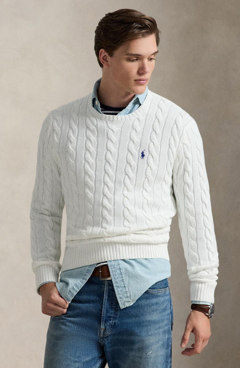 Polo Ralph Lauren Cable Knit Cotton Sweater, Alternate, color, White