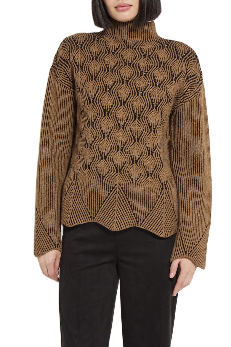 Rhea Scallop Edge Mock Neck Sweater, Main, color, CAMEL/ BLACK