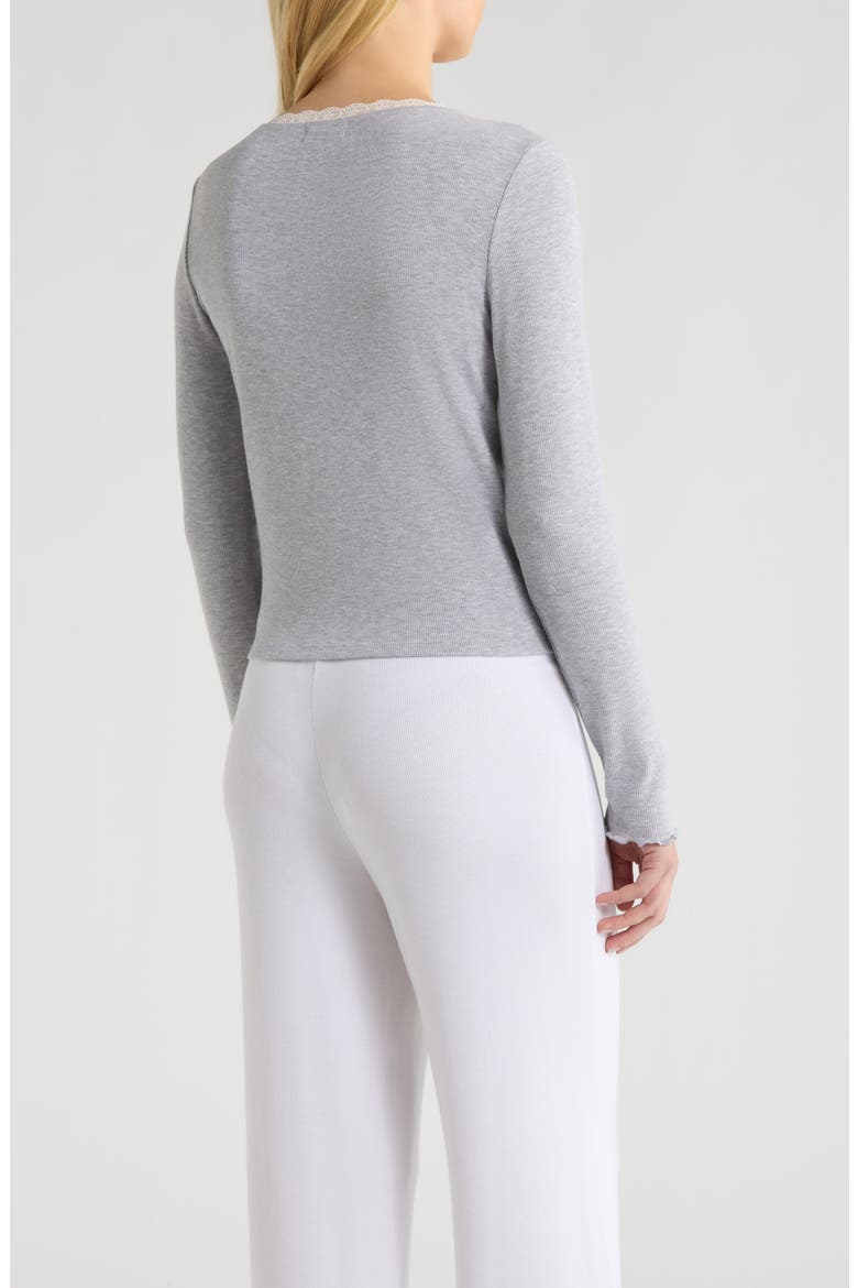 Daydream Lace Trim Rib Button-Up Lounge Top, Alternate, color, GREY HEATHER