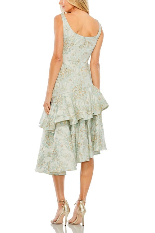 Mac Duggal Rose Detail Asymmetrical Brocade Dress In French Blue