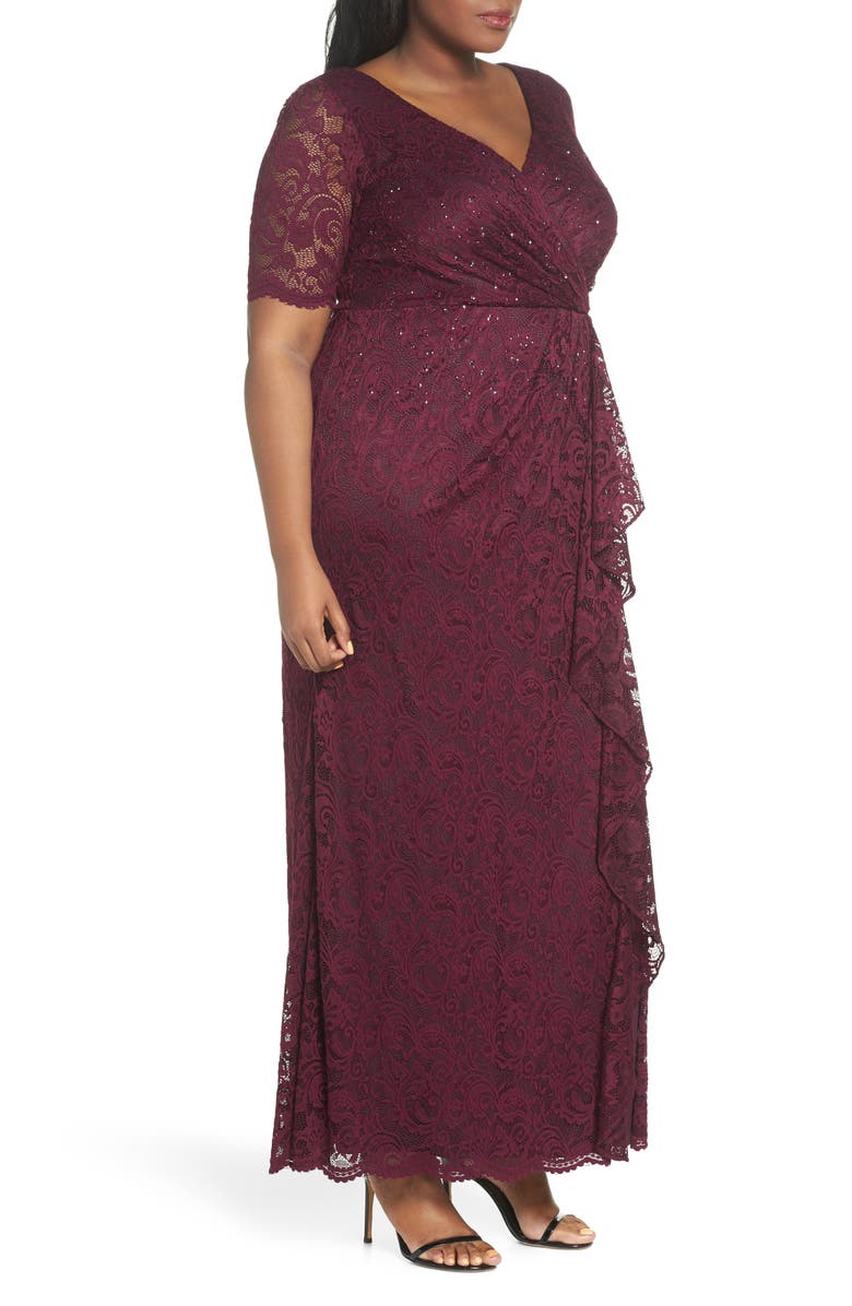 Adrianna Papell Cascade Ruffle Sequin Lace Gown, Alternate, color, 