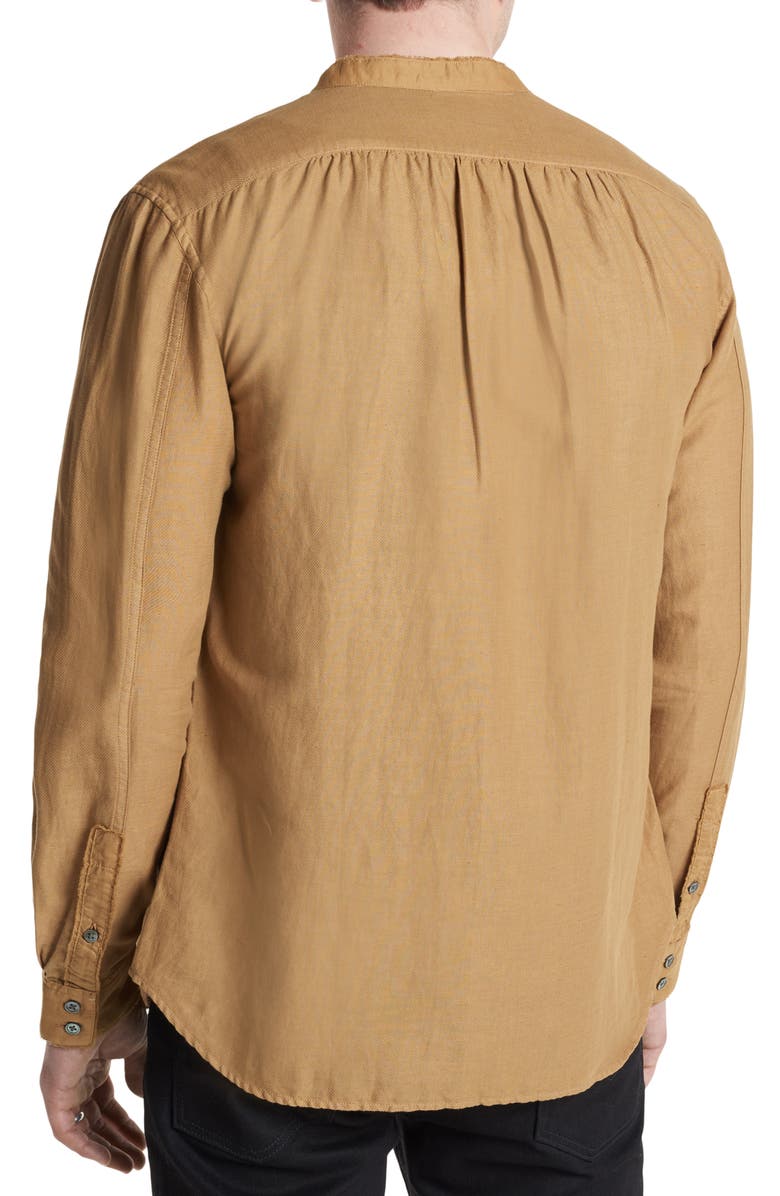 John Varvatos Slim Fit Band Collar Stretch Button-Up Shirt, Alternate, color, Brown Sugar