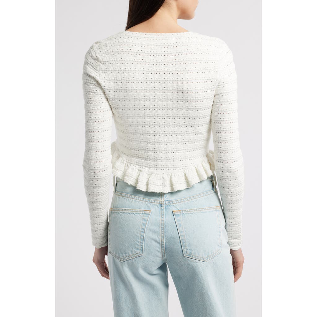 Loveshackfancy Rogan Crewneck Cardigan Sweater In Ivory