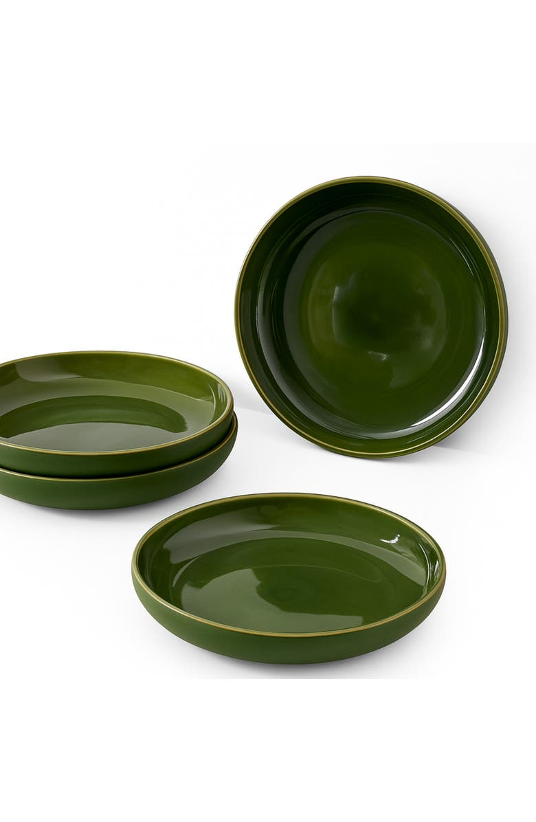 Gharyan Stoneware Youlha Pasta Plate, Set of 4, Main, color, Matte Green/ Shiny Green