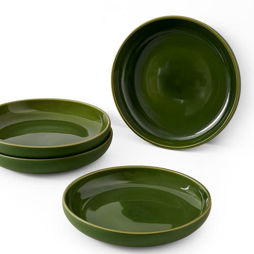 Gharyan Stoneware Youlha Pasta Plate, Set Of 4 In Green