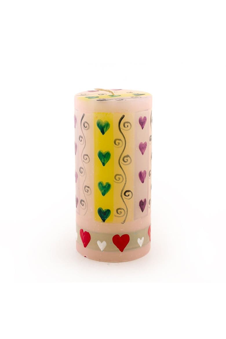 Pastel Hearts Painted Pillar Candle, Main, color, Pastel Hearts - 3x6"