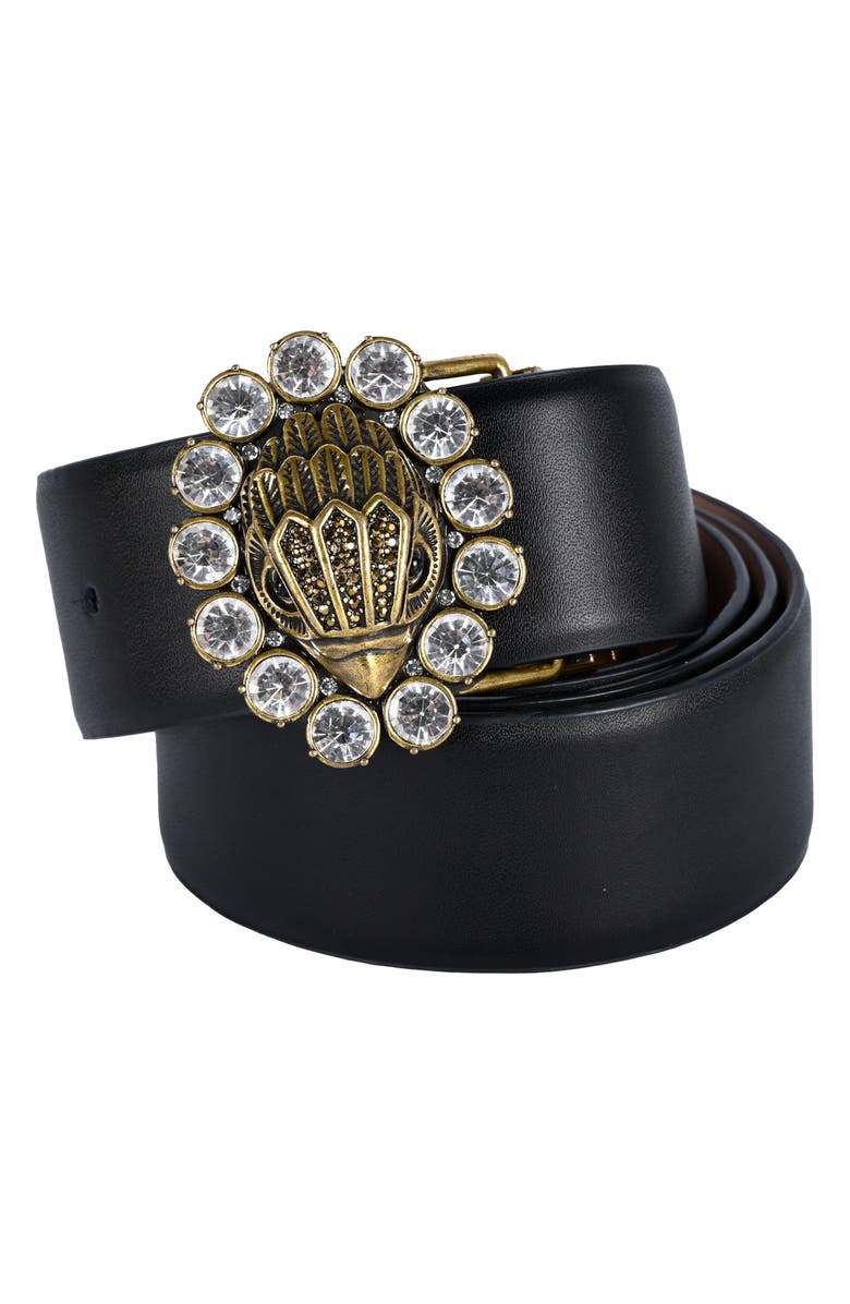 Kurt Geiger London Leather Belt with Crystal-Embellished Eagle Head Buckle, Alternate, color, 