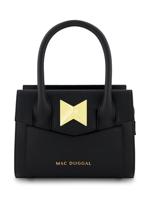 Mac Duggal Gold Plated Hardware Small Leather Tote Bag In Black