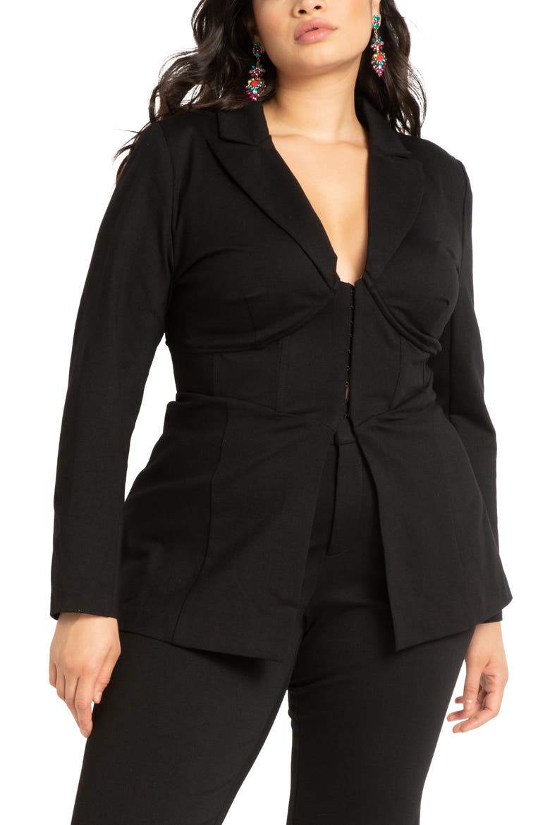 Corset Blazer, Main, color, BLACK