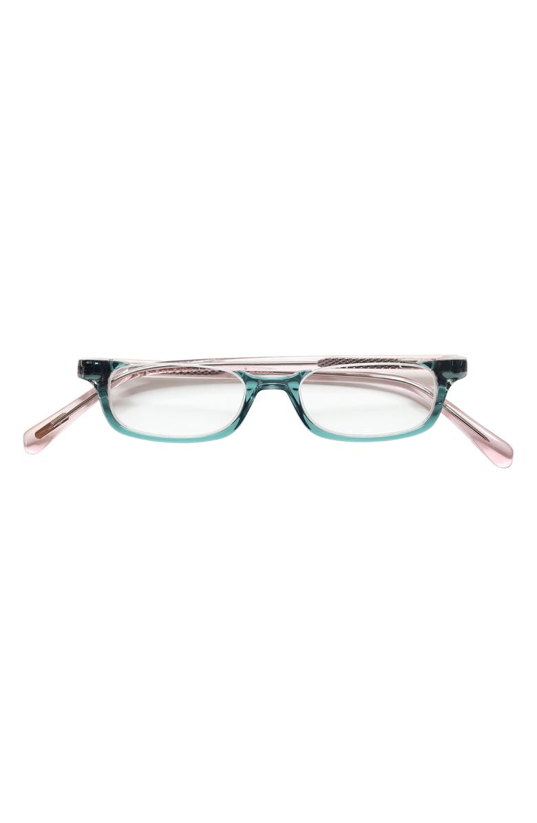 eyebobs What Inheritance 47mm Rectangular Reading Glasses, Main, color, Green/ Blush/ Clear