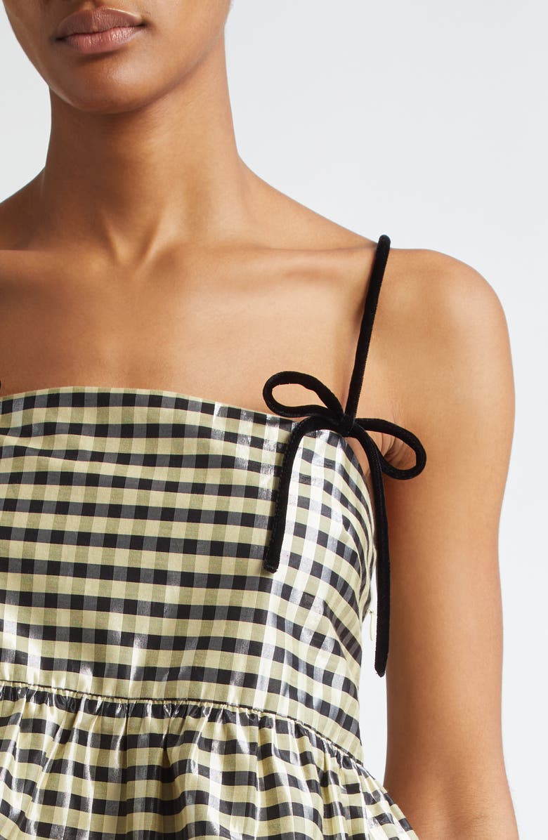 Ganni Shiny Check Print Peplum Top, Alternate, color, 