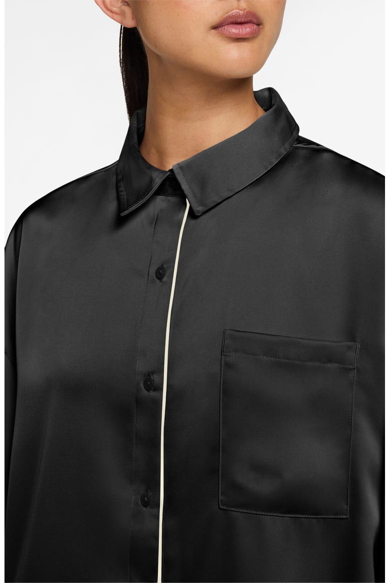 Oversize Satin Button-Up Top, Alternate, color, BLACK/ SAIL