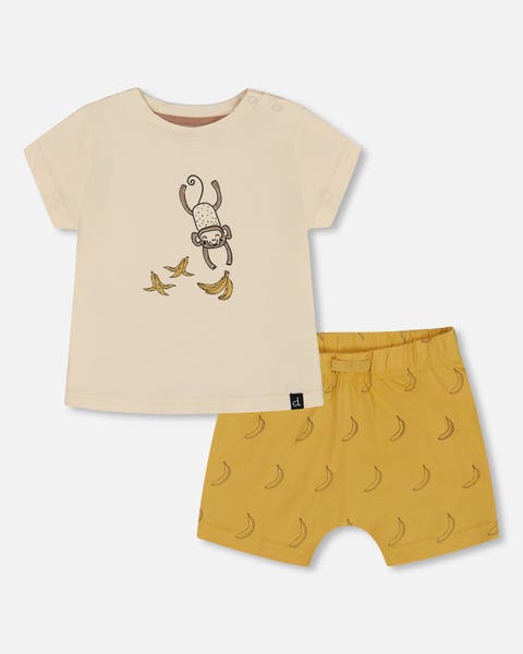 Deux Par Deux Organic Jersey Drop Shoulder T-Shirt - Off White Dino