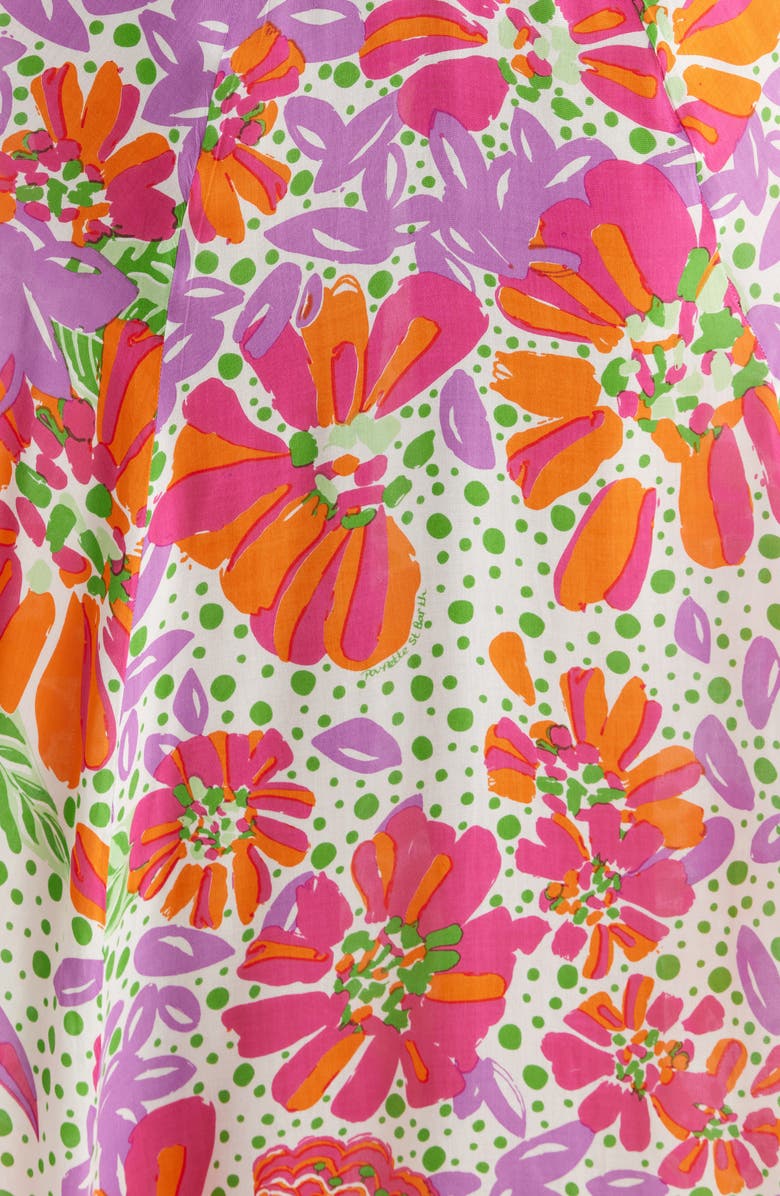 Poupette St Barth Cecile Floral Print Cover-Up Midi Dress, Alternate, color, Pink Artistic Flower