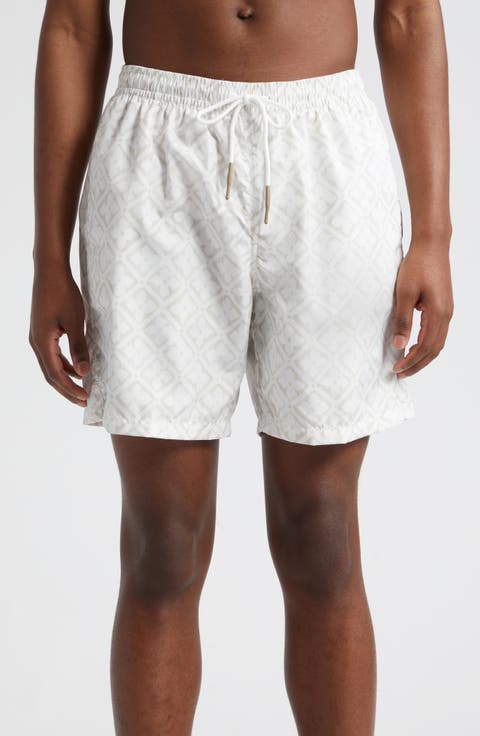Tile Print Drawstring Swim Trunks
