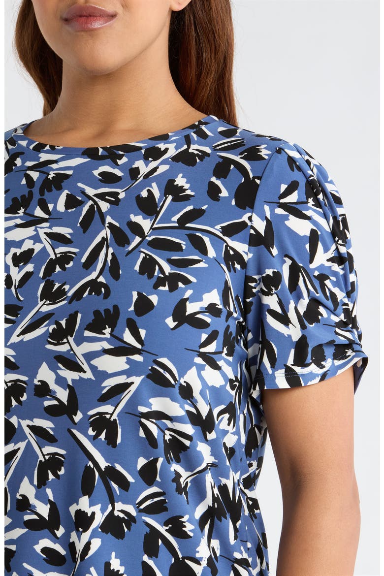Floral Pleat Sleeve T-Shirt, Alternate, color, BLUE JAY MULTI