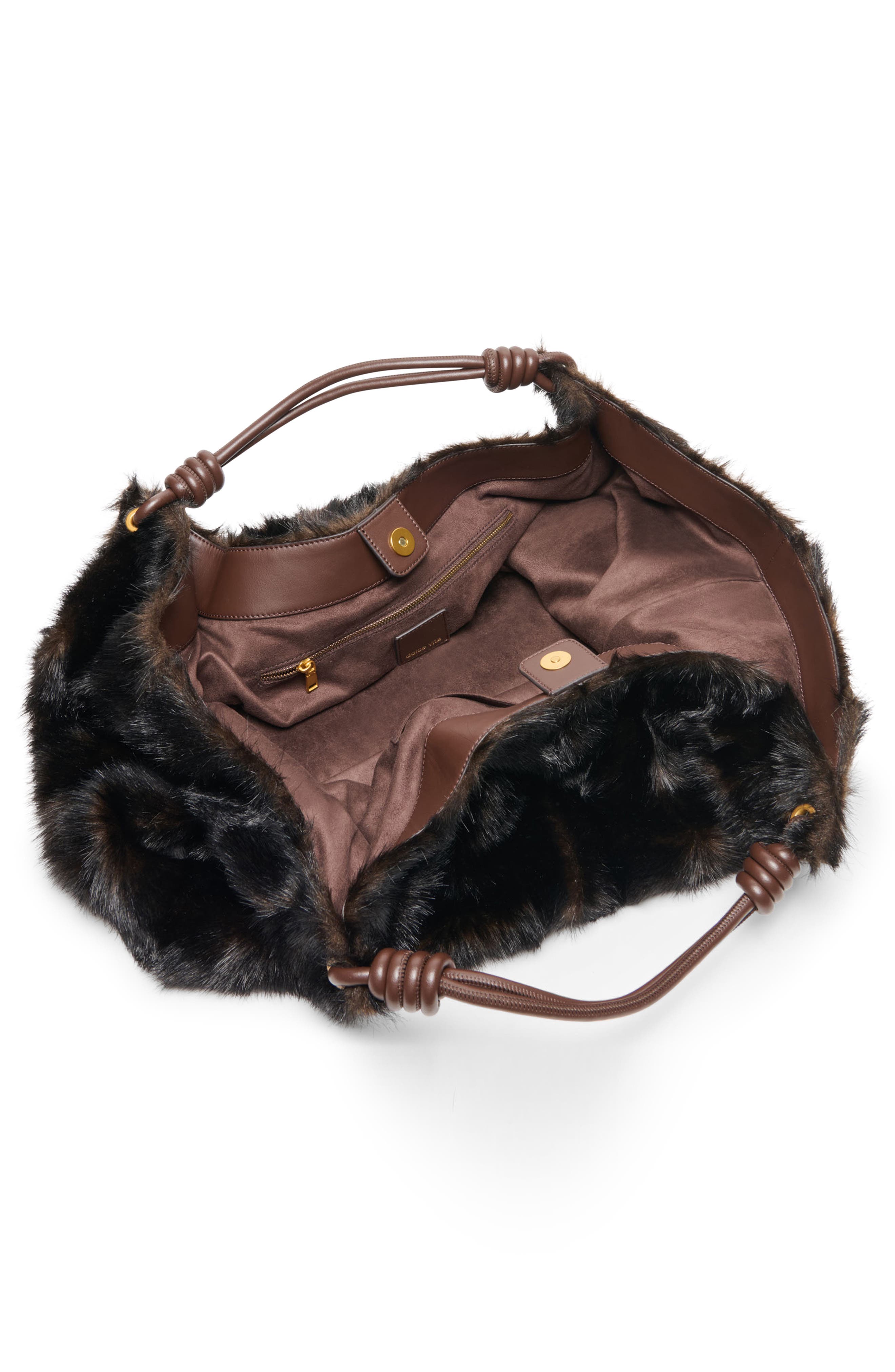 Lilee Faux Fur Hobo Bag, Alternate, color, BLACK/ BROWN