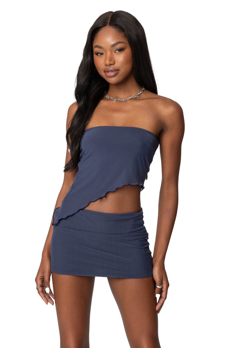Vivi Strapless Asymmetric Mesh Top, Alternate, color, BLUE