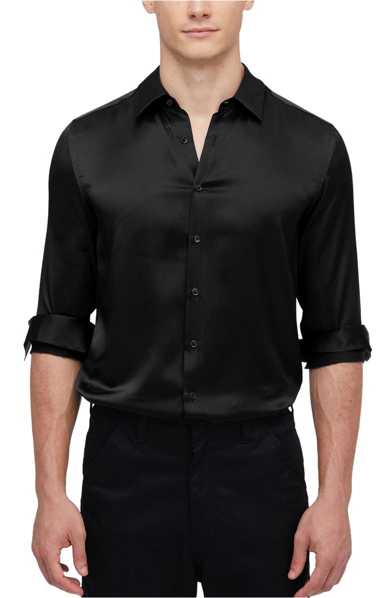 Lilysilk Mulberry Silk Basic Mens Shirt, Main, color, Black
