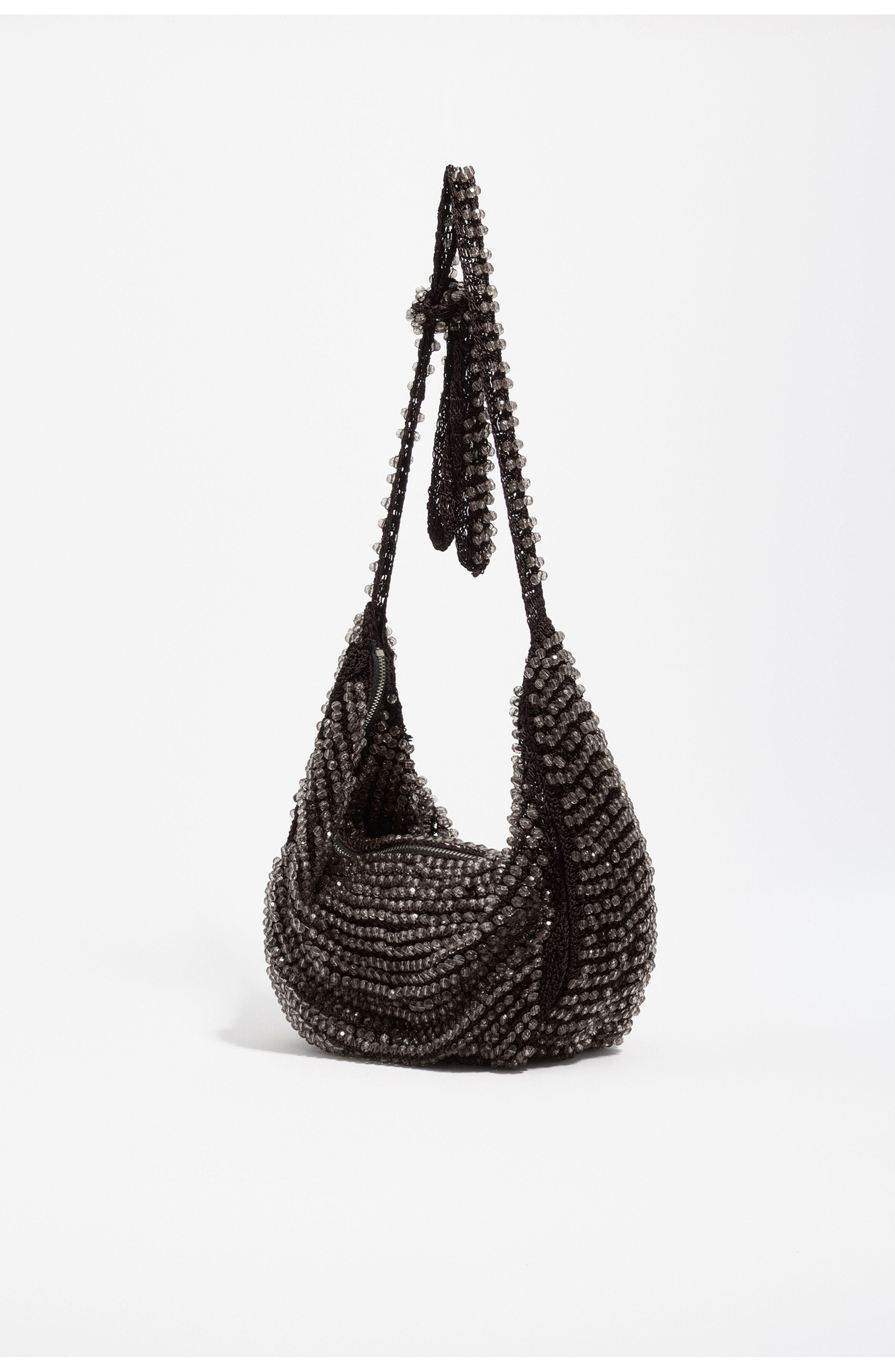 Bimba y Lola Small Beaded Crochet Bag, Alternate, color, Chocolate