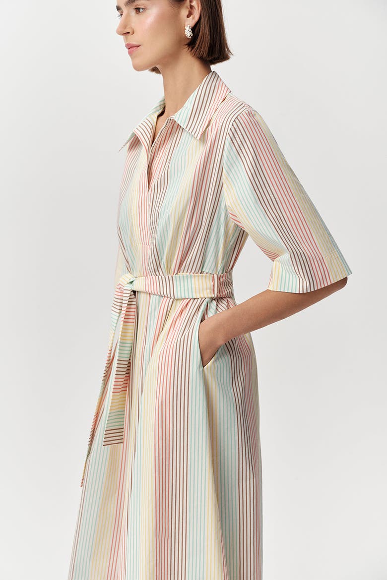 Keitha Belted Striped Midi Dress, Alternate, color, Multi Color