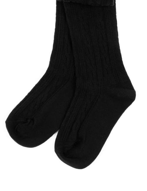Leveret Girls Cable Knit Tights, Cotton Blend In Black