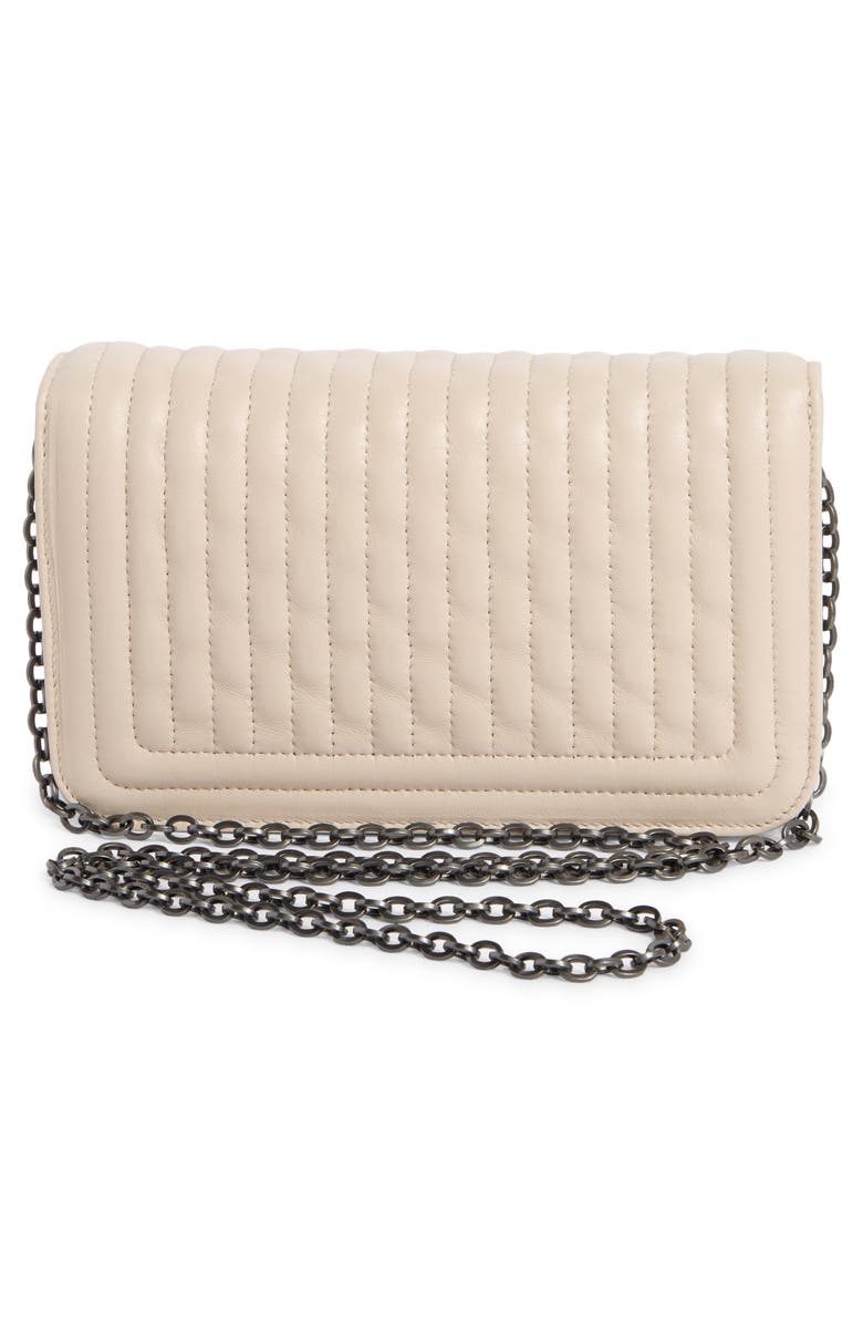 Longchamp Quilted Leather Flap Wallet on a Chain, Alternate, color, Chalk