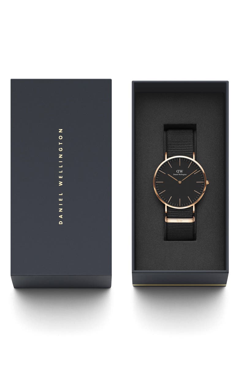 Daniel Wellington Classic Cornwall NATO Strap Watch, 40mm, Alternate, color, Rose Gold/ Black