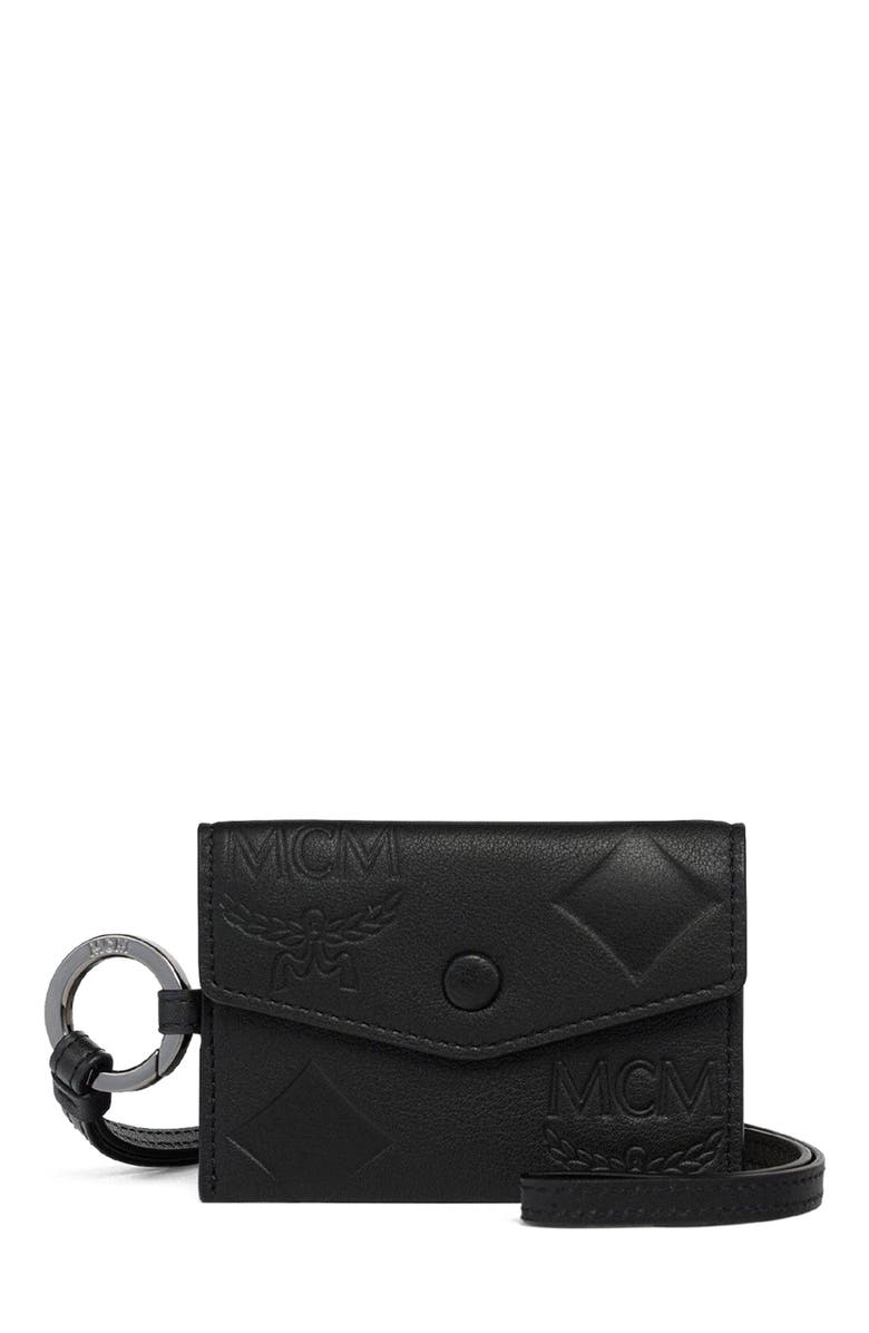 MCM Aren Lanyard ID Wallet in Maxi Monogram Leather, Main, color, Black
