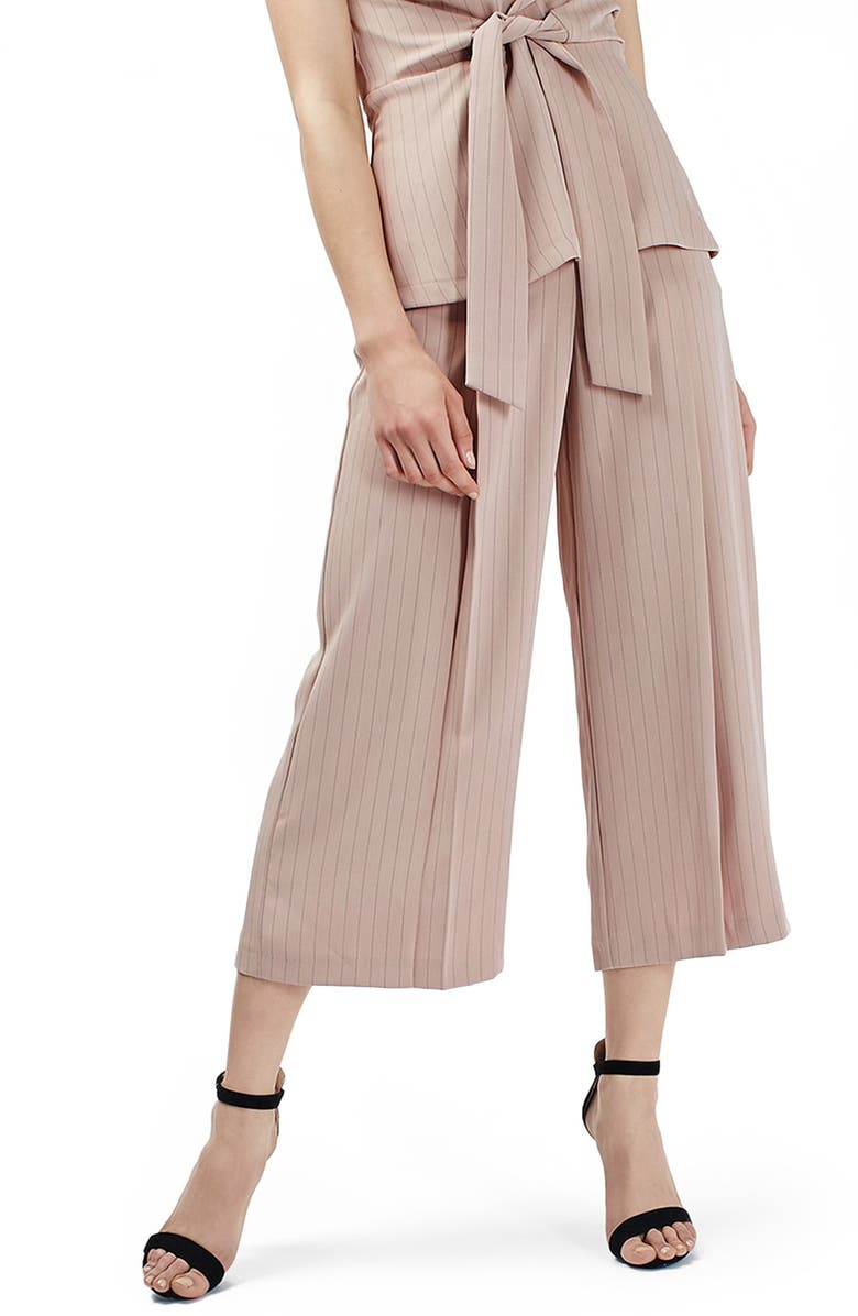 Topshop Pinstripe Wide Leg Crop Pants, Main, color, 