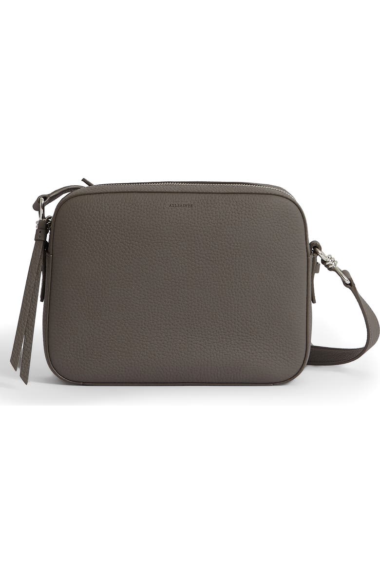 AllSaints Leather Camera Crossbody Bag, Main, color, Storm Grey