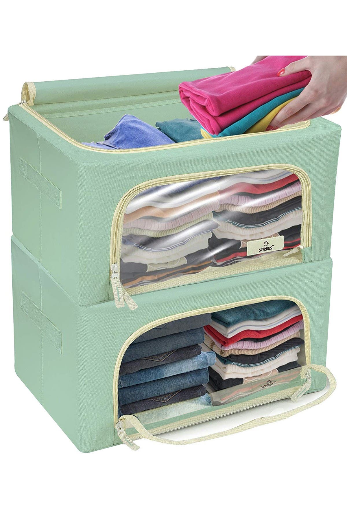SORBUS Teal Small Zip Window Fabric Storage Box - Set of 2