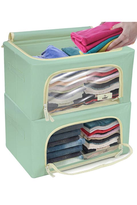 Teal Small Zip Window Fabric Storage Box - Set of 2