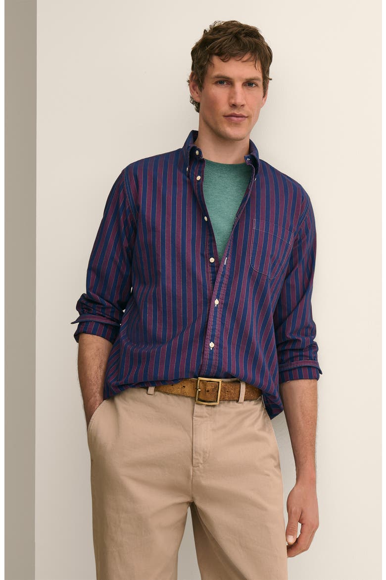 Friday Stripe Cotton Oxford Cloth Button-Down Shirt, Alternate, color, BURGUNDY STRIPE