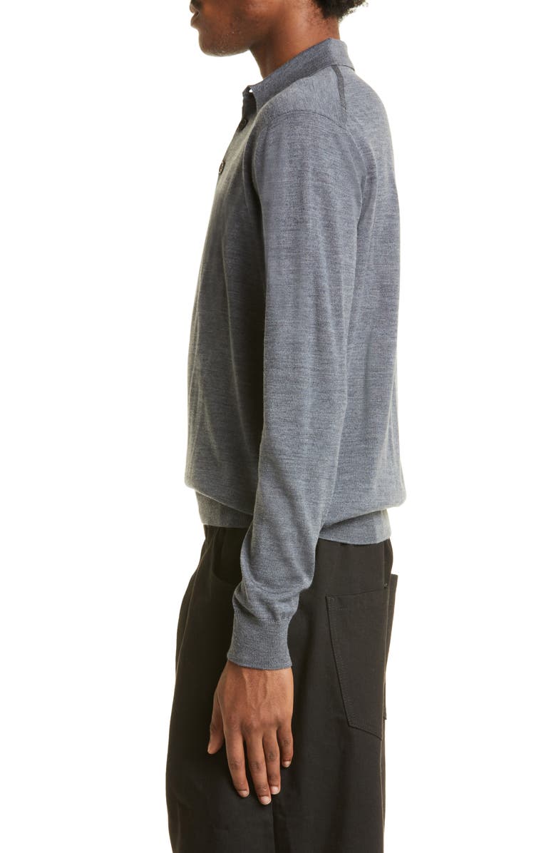 Raf Simons Embroidered Logo Long Sleeve Merino Wool Polo Sweater, Alternate, color, 