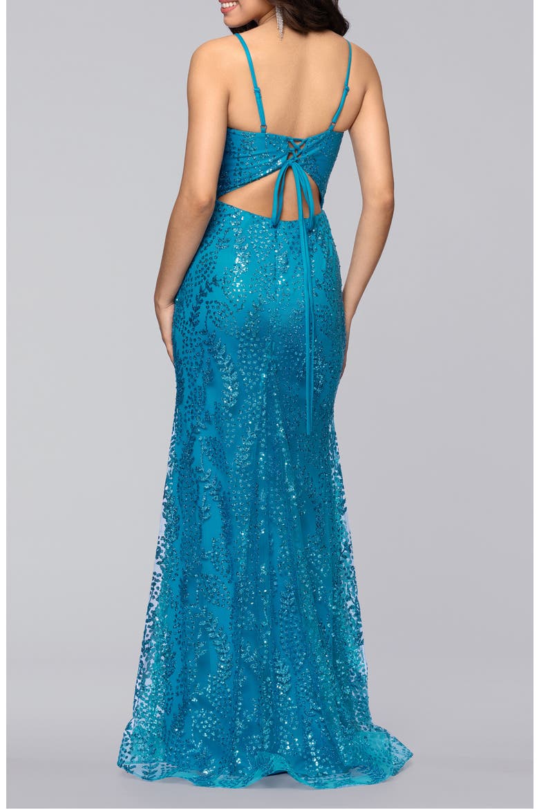 V-Neck Sequin Gown, Alternate, color, AQUA