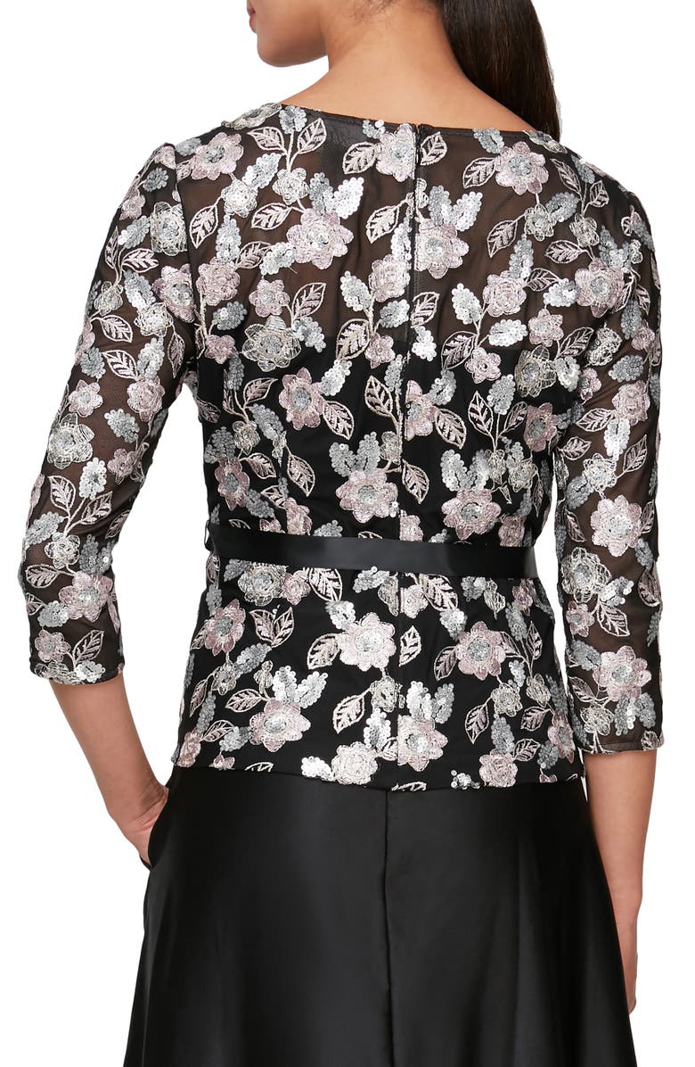 Alex Evenings Embroidered Bodice Tie Sash Gown, Alternate, color, 