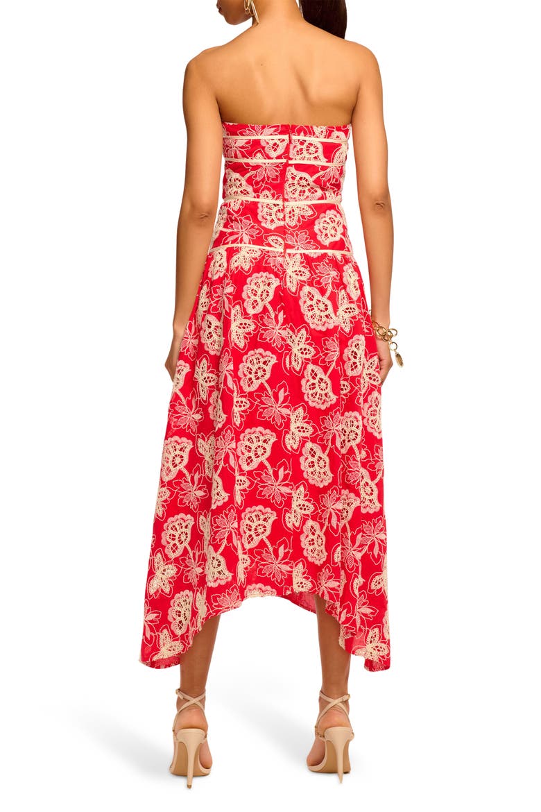 Blanca Embroidered Strapless Cotton Dress, Alternate, color, FLAME FLOWER