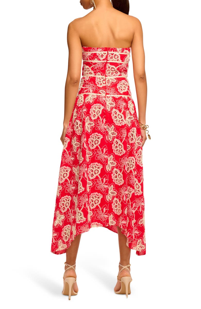 Ramy Brook Blanca Embroidered Strapless Cotton Dress, Alternate, color, Flame Flower