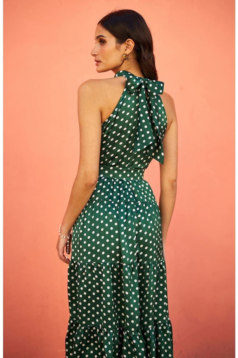 Spot Print Halter Midi Dress, Alternate, color, Green