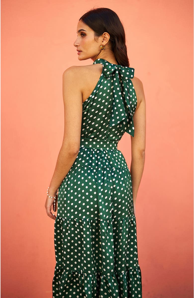 Yumi Spot Print Halter Midi Dress, Alternate, color, Green