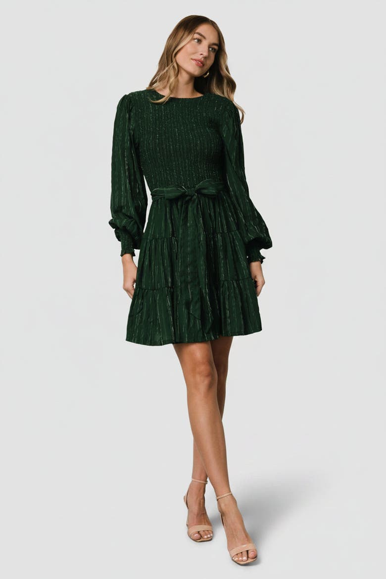 Ivey Smocked Short Dress, Alternate, color, Dark Green + Silver