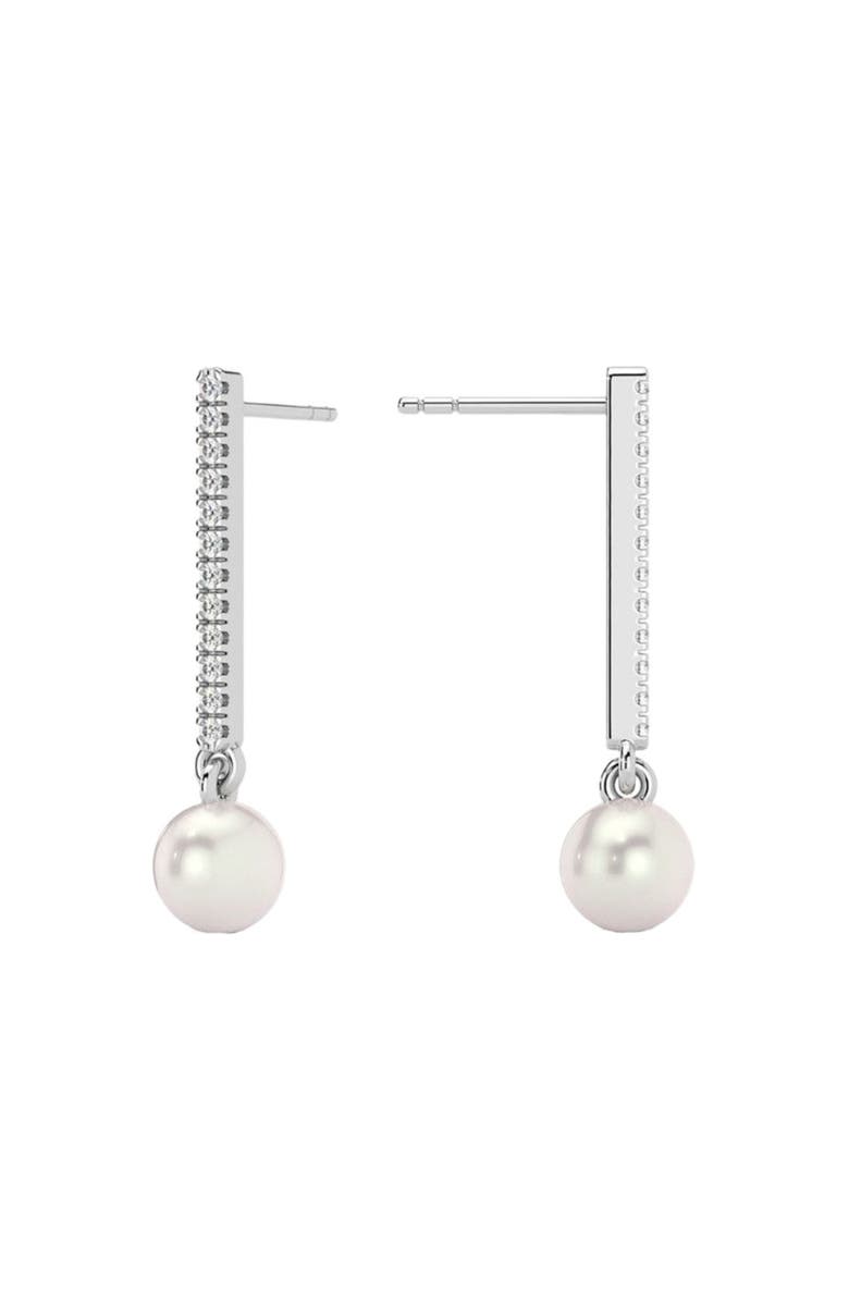 Bliss Diamond 6mm Pearl & Diamond Dangle Earrings Women's 14k Gold Tennis Earrings Lab Grown, Alternate, color, 14K White Gold