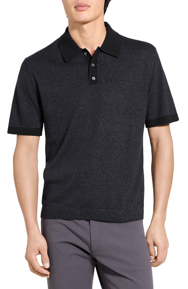 Theory Linen & Silk Polo, Main, color, Black