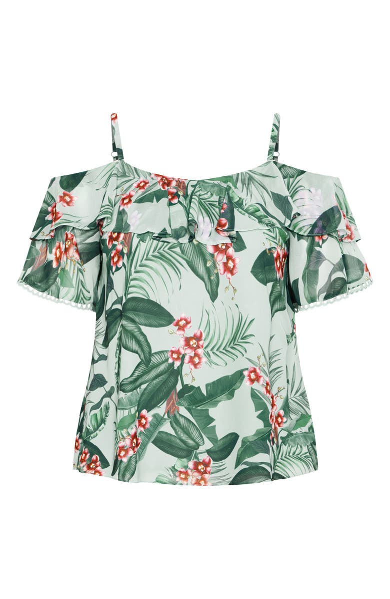 City Chic Phoebe Palm Print Cold Shoulder Top, Alternate, color, 