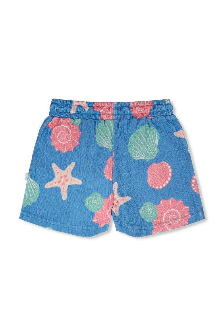 Crinkle Jersey Straight Fit Shell Shorts, Alternate, color, Blue Seashell Print
